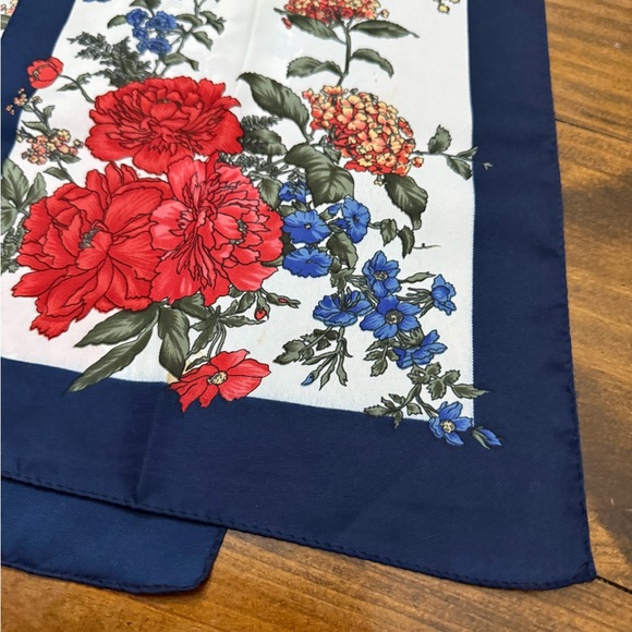 Floral Print Scarf with Red and Blue Accents - Picture 7 of 8